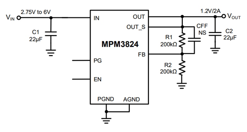 Application Circuit Diagram - Monolithic Power Systems (MPS) MPM3824 Synchronous Step-Down Power Module