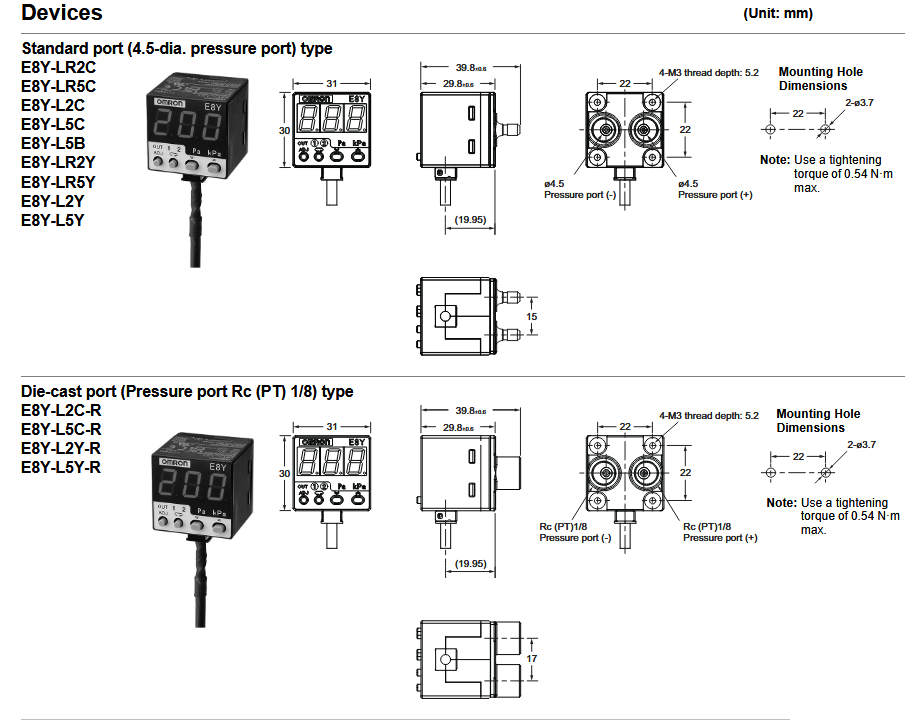 Mechanical Drawing - Omron Electronics E8Y-L Micropressure Sensors with Digital Display Mechanical Drawing - Omron Electronics E8Y-L Micropressure Sensors with Digital Display