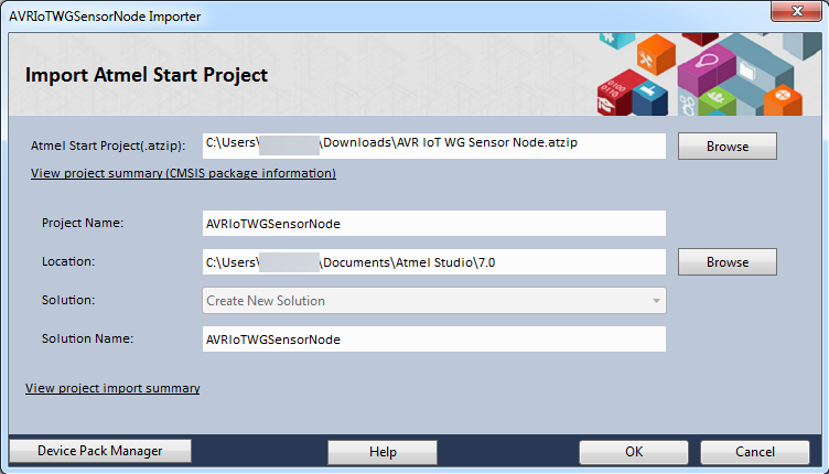 Screen capture of Importing the Atmel START Project into Atmel Studio